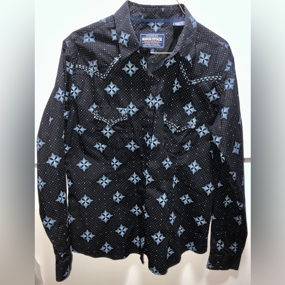 💫Panhandle Slim Roughstock Geometric Snap Down Shirt - Picture 5 of 15